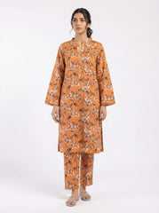 Rust Orange Floral 2 Piece Stitched Suit for Women