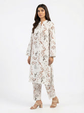 Off-White Leaf Print 2 Piece Stitched Suit for Women