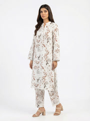 Off-White Leaf Print 2 Piece Stitched Suit for Women