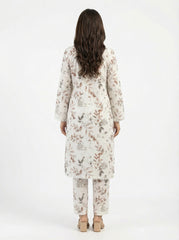 Off-White Leaf Print 2 Piece Stitched Suit for Women