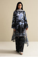 Zara Shahjahan – Black & Blue Floral Printed Lawn 3 Piece Suit