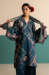 Zara Shahjahan – Deep Teal Vintage Floral Printed Lawn 3 Piece Suit
