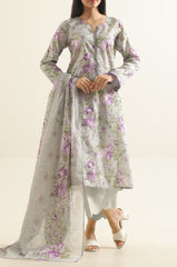 Saya Unstitched Printed Lawn – Soft Grey Lilac Floral Design