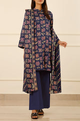 SAYA Unstitched Printed Lawn Suit – Navy Blue Floral Design