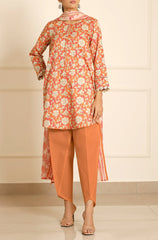 SAYA Unstitched Printed Lawn Suit – Coral Orange Floral Design