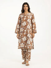 Brown Floral 2 Piece Stitched Suit for Women