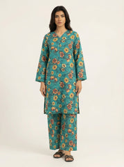 Teal Green Floral 2 Piece Stitched Suit for Women