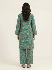 Teal Green Floral 2 Piece Stitched Suit for Women
