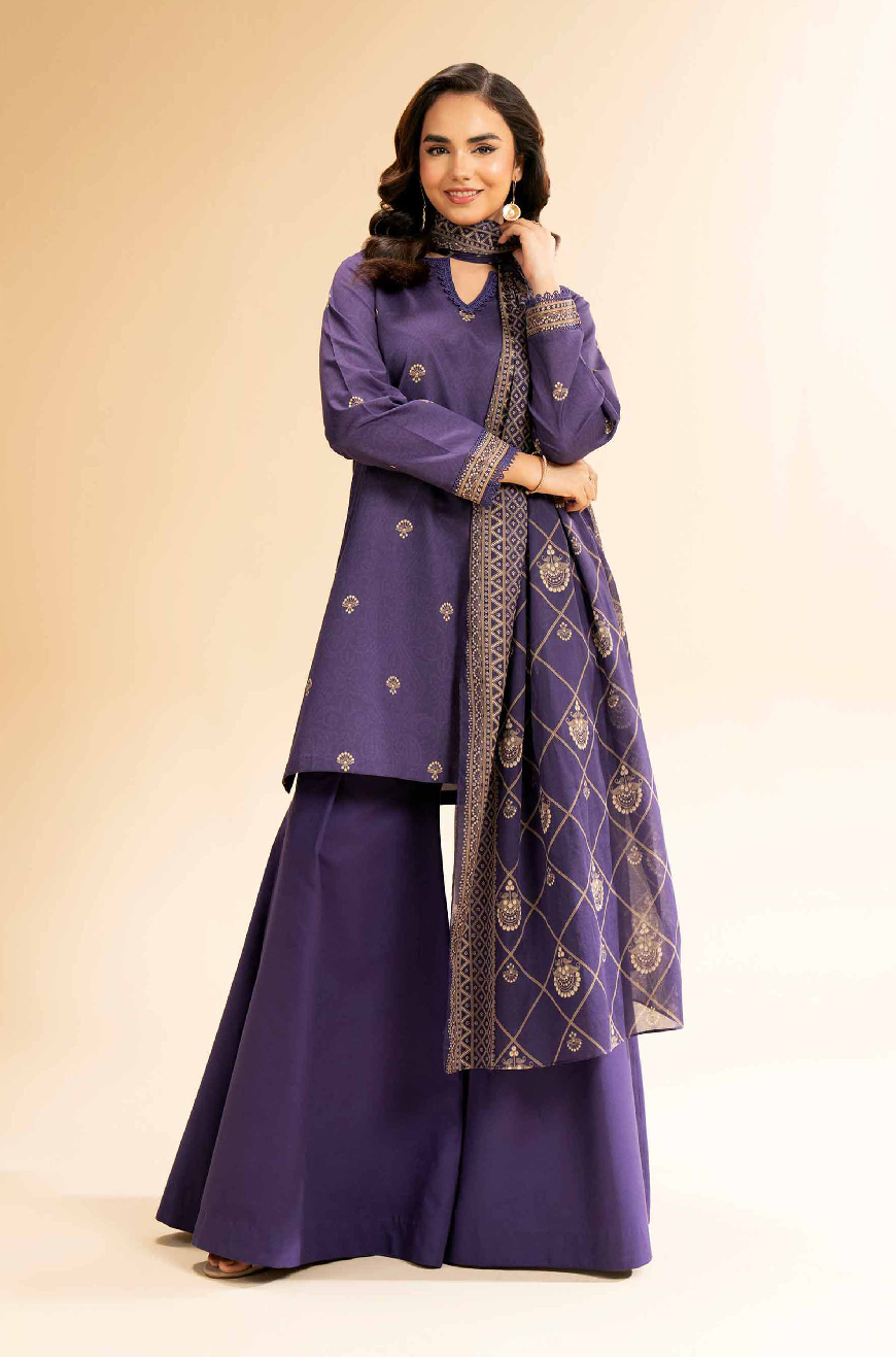 Nishat 3 Piece Lawn Suit – Plum Purple Elegant Summer Collection