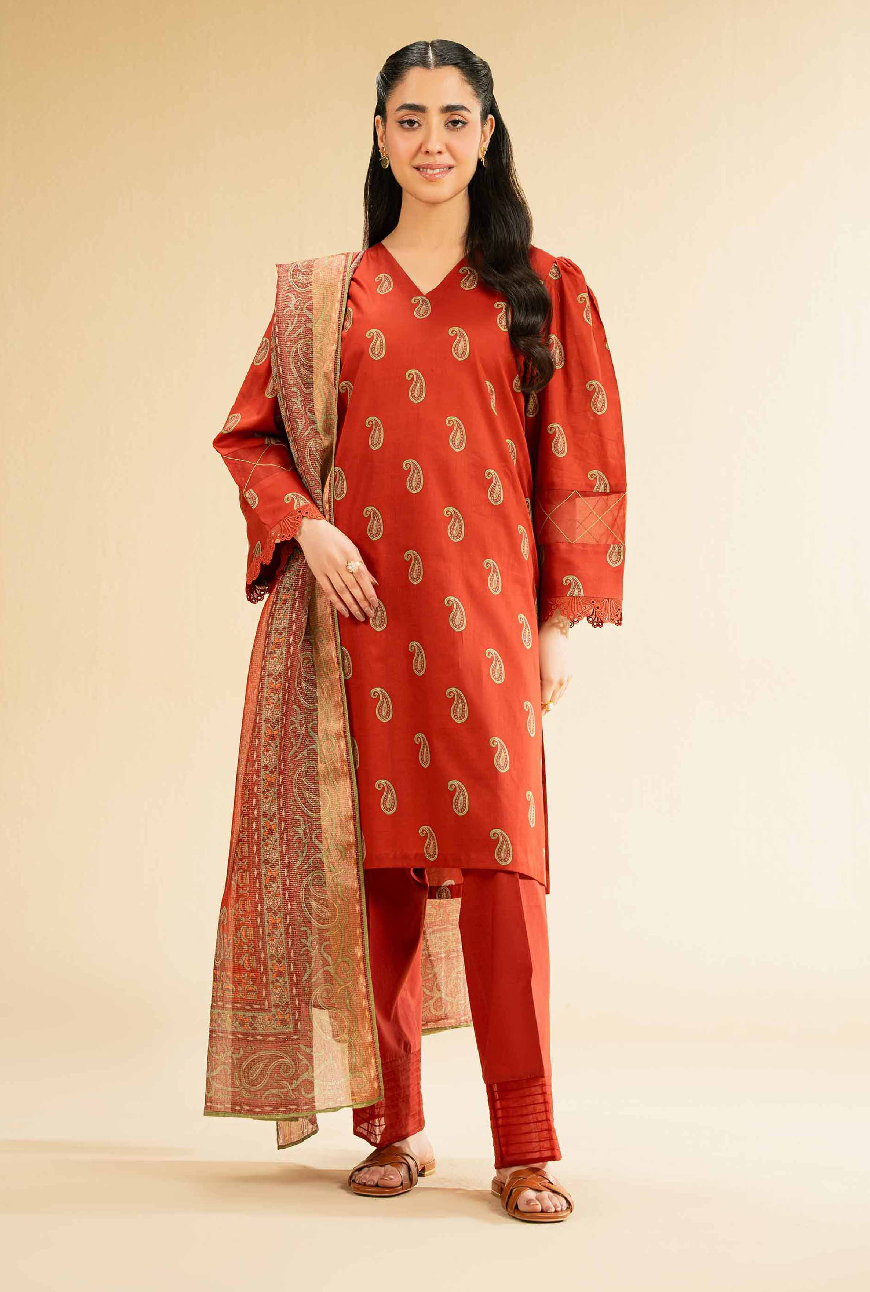 Nishat 3 Piece Lawn Suit – Orange Stylish Summer Collection