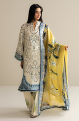 Zara Shahjahan – Blue & Yellow Artistic Printed Lawn 3 Piece Suit