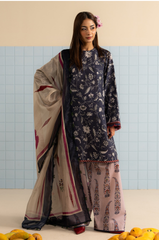 Zara Shahjahan – Navy Blue Floral Printed Lawn 3 Piece Suit