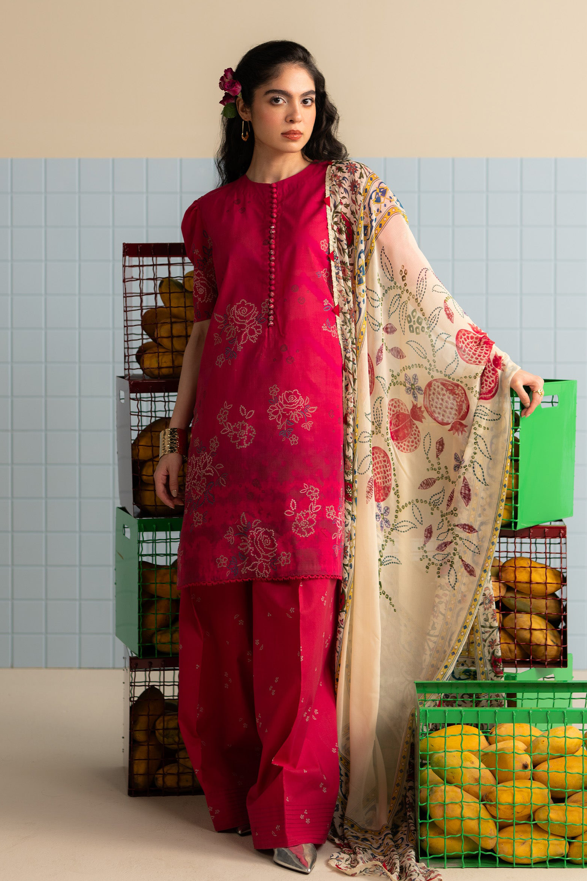 Zara Shahjahan Printed Lawn – Elegant Pink Floral 3-Piece Suit