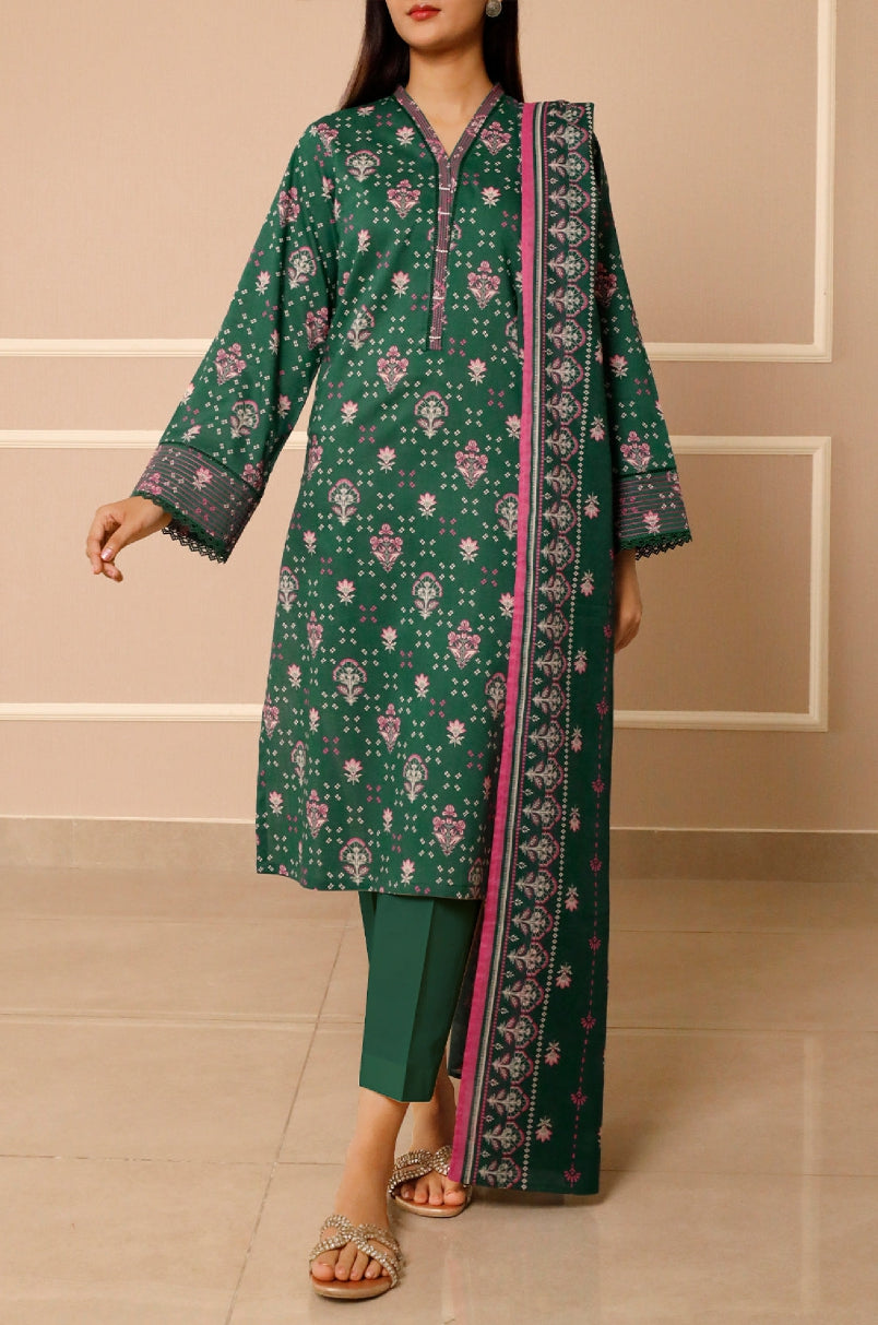 Saya Unstitched Printed Lawn – Emerald Green Floral Design