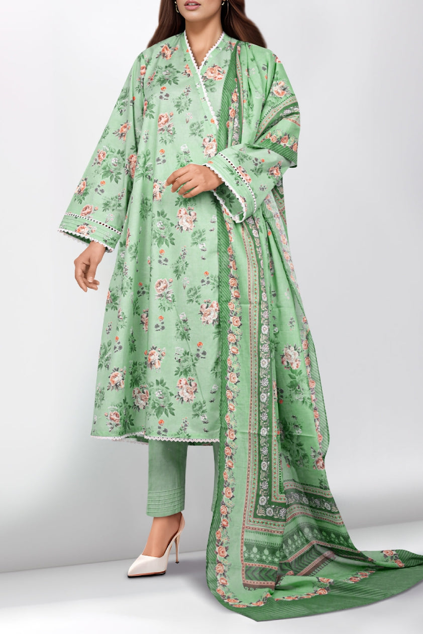 Saya Unstitched Printed Lawn – Mint Green Floral Elegance