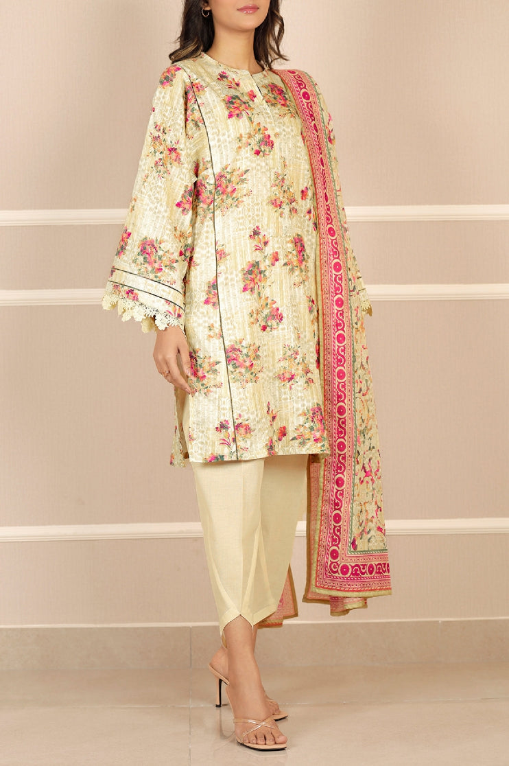 SAYA Unstitched Printed Lawn Suit – Ivory Floral Summer Design