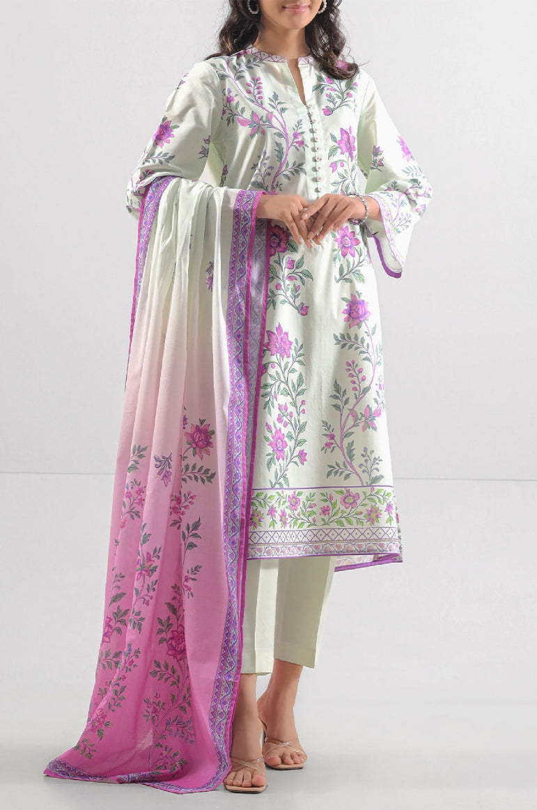 SAYA Unstitched Printed Lawn Suit – Mint Green & Lilac Floral