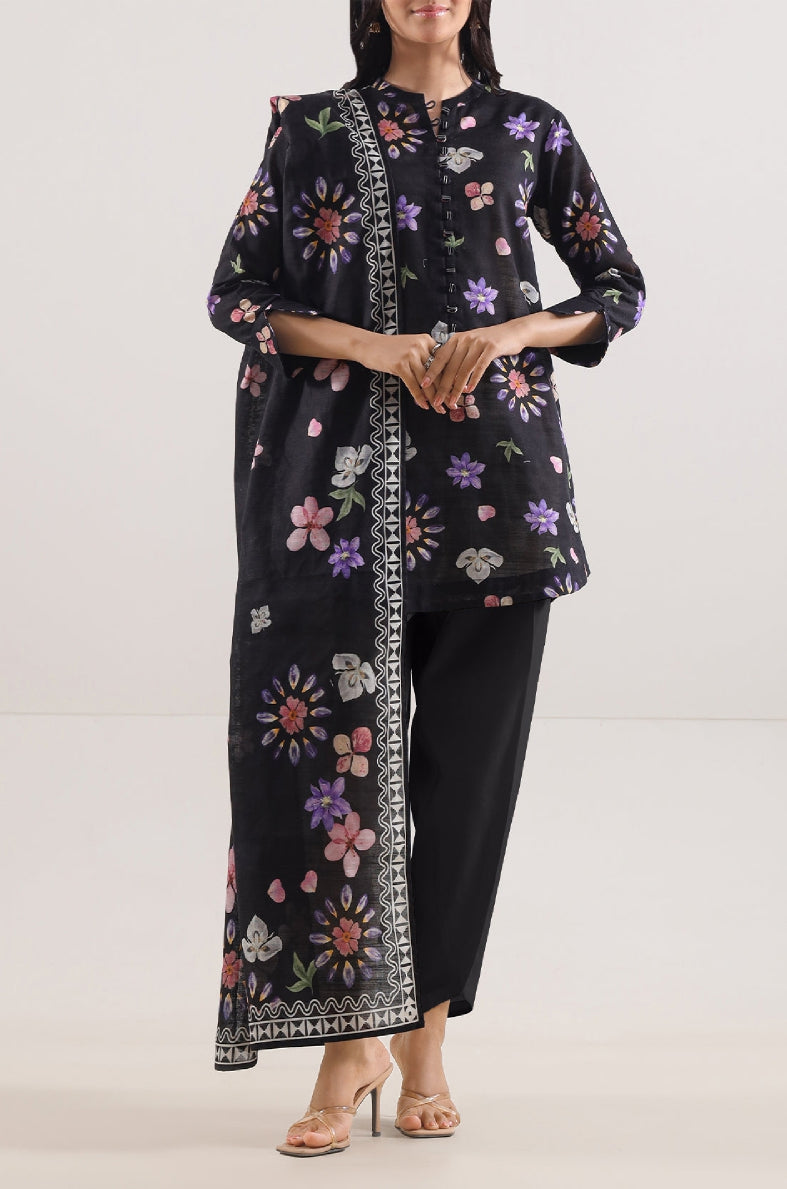 Saya Unstitched Printed Lawn – Black Floral Contrast Design