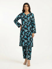 Black Teal Floral 2 Piece Stitched Suit for Women