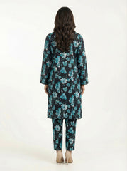 Black Teal Floral 2 Piece Stitched Suit for Women