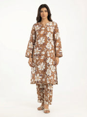 Brown Floral 2 Piece Stitched Suit for Women