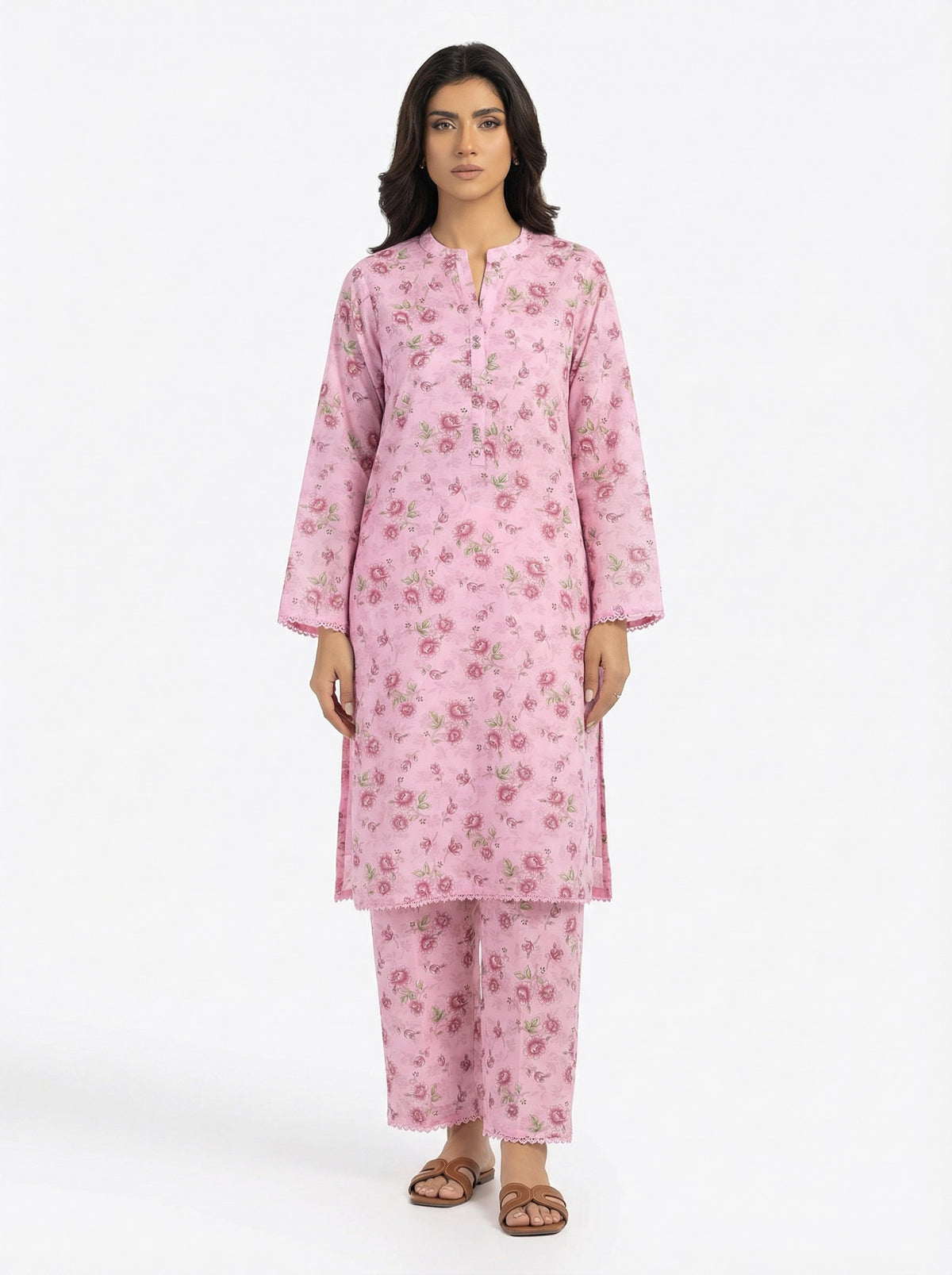 Pink Floral 2 Piece Stitched Suit for Women