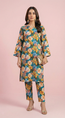 Khaadi 2-Piece Printed Suit - Teal Garden Floral Fusion